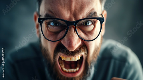 angry man with glasses in intense fury