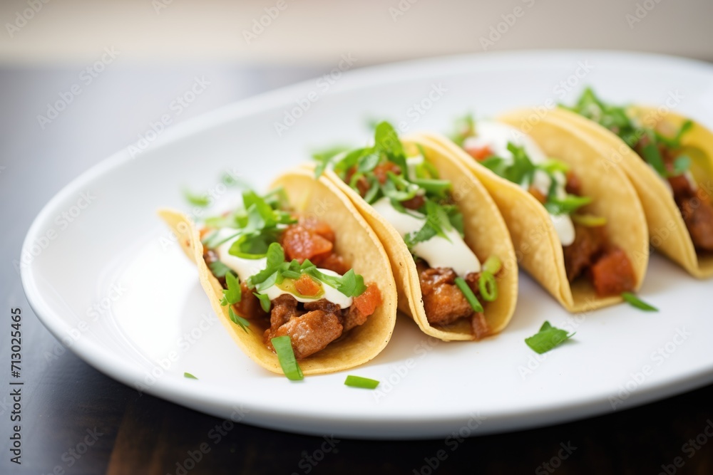 chorizo tacos with a dollop of sour cream and chives chorizo tacos with a dollop of sour cream and chives