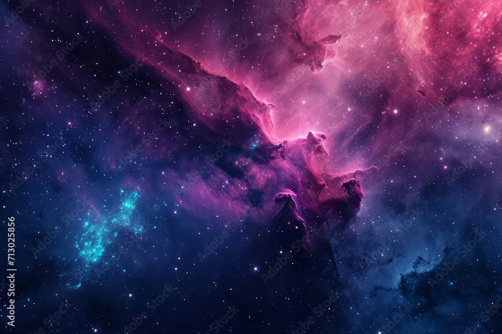 Nebula stardust wallpaper, blue, purple and magenta galaxy. Generative AI