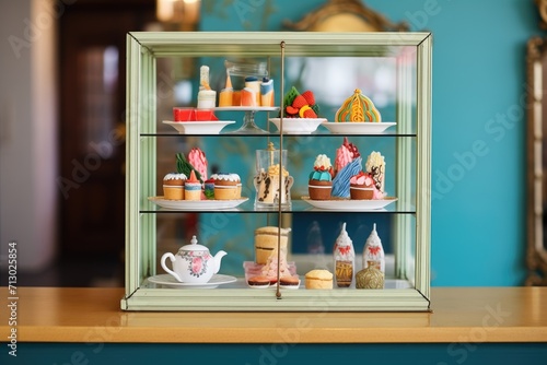 pastries displayed in a glass case
