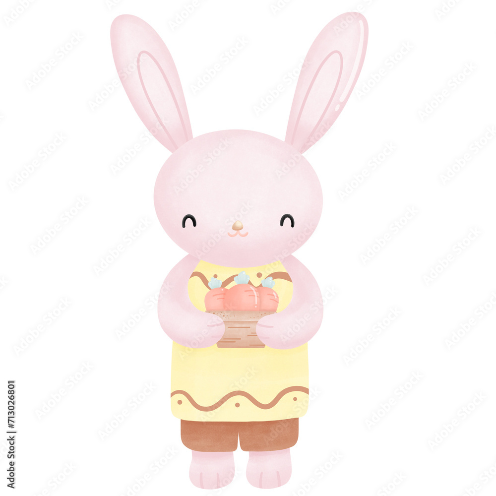 Obraz premium Bunny holding easter carrots planted in pots