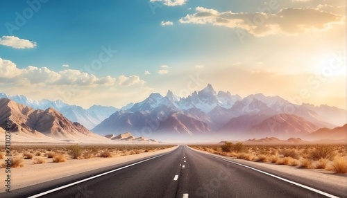 Highway along the mountains and desert, travel concept banner