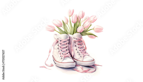 sneakers light pastel pink tulips neutral