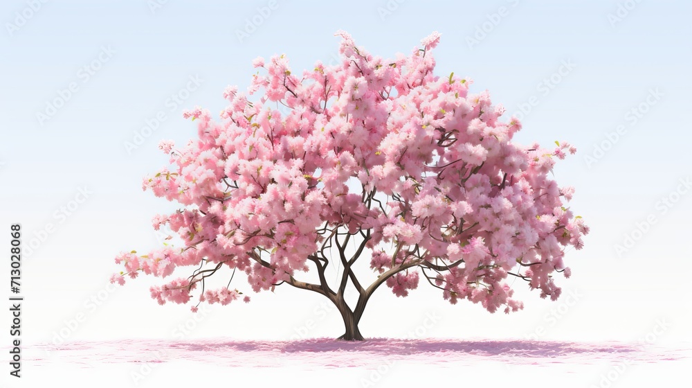 Obraz premium Blossoming tree stands alone, a pink spectacle, generative ai