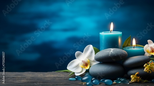 Candles and spa stones.Burning candles, stones, and background.