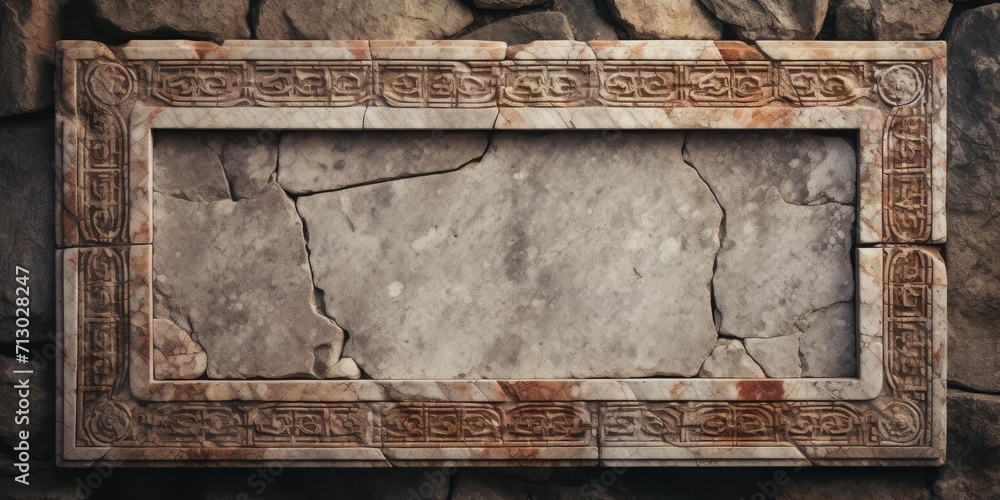 Antique stone ornament in ancient mosaic frame. Antique stone ornament in ancient mosaic frame.