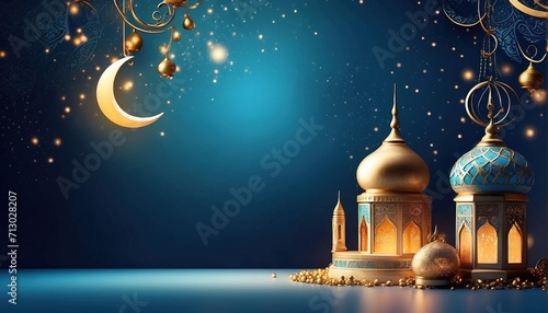Islamic decoration background with crescent moon mosque