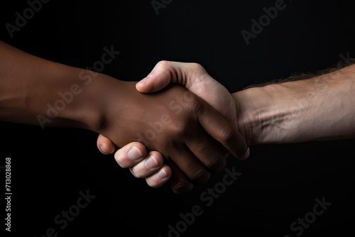 Close-up of a firm handshake between two professionals in a corporate environment, symbolizing partnership and agreement in factory warehouse.
