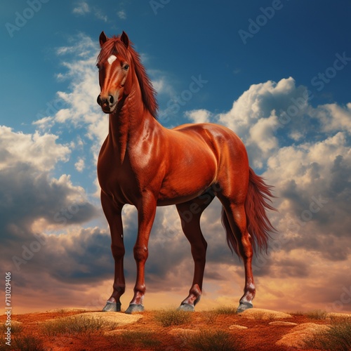 Nice red horse stand image Generative AI © MiltonKumar
