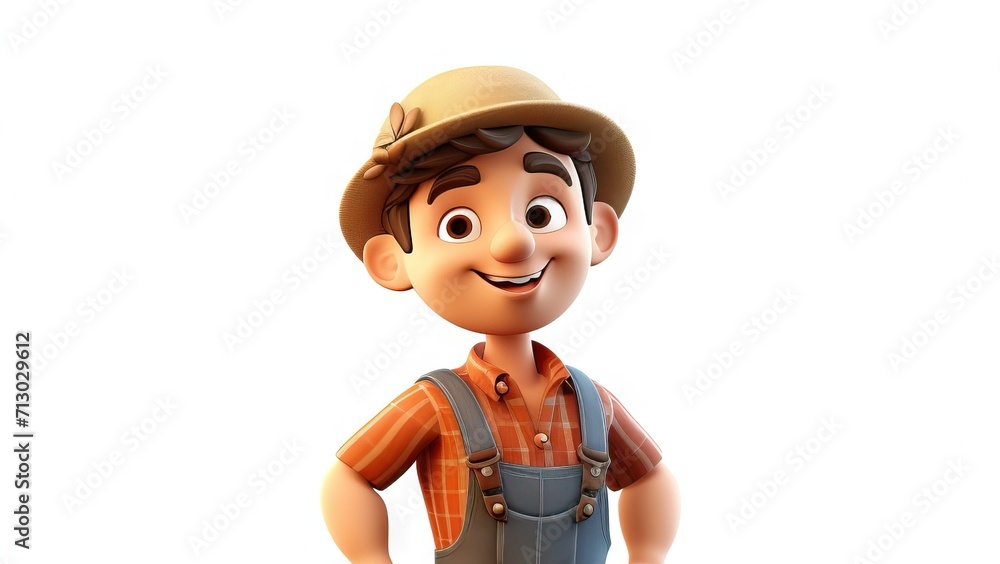 farmer person 3d cute. young boy in denim overalls. assistant in the garden. grandson. farmer farmer person 3d cute. young boy in denim overalls. assistant in the garden. grandson. farmer