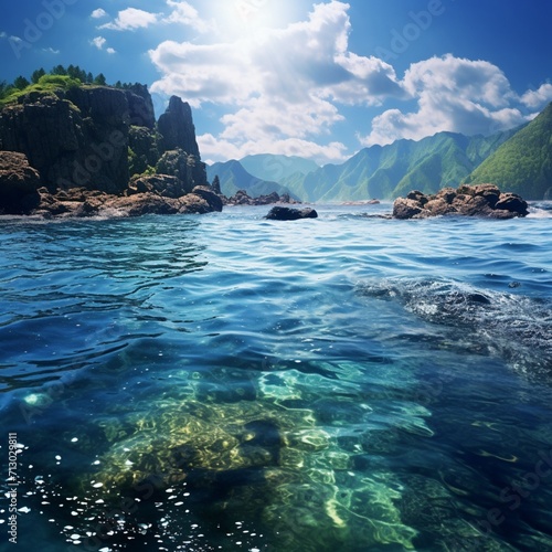 Nice scenery mountain blue water sea image Generative AI © MiltonKumar