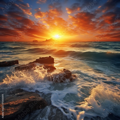 Nice scenery sea sunrise images Generative AI