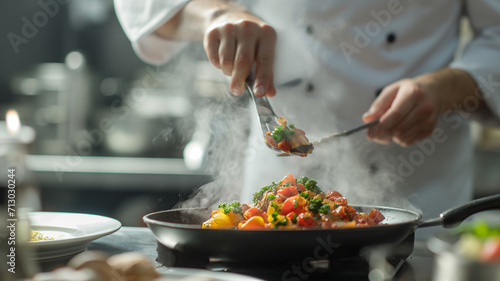 chef preparing food in kitchen photo