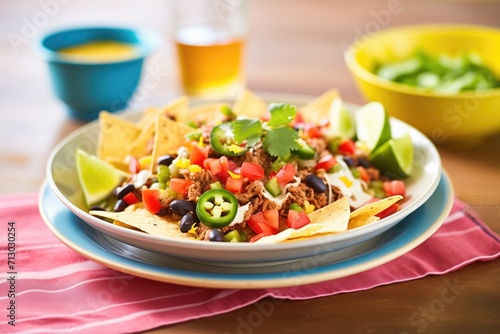 fiesta-style nachos with colorful tortilla chips