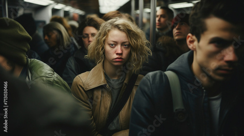 Subway Stories: Woman Engaged in the Metropolitan Commute, generative ai