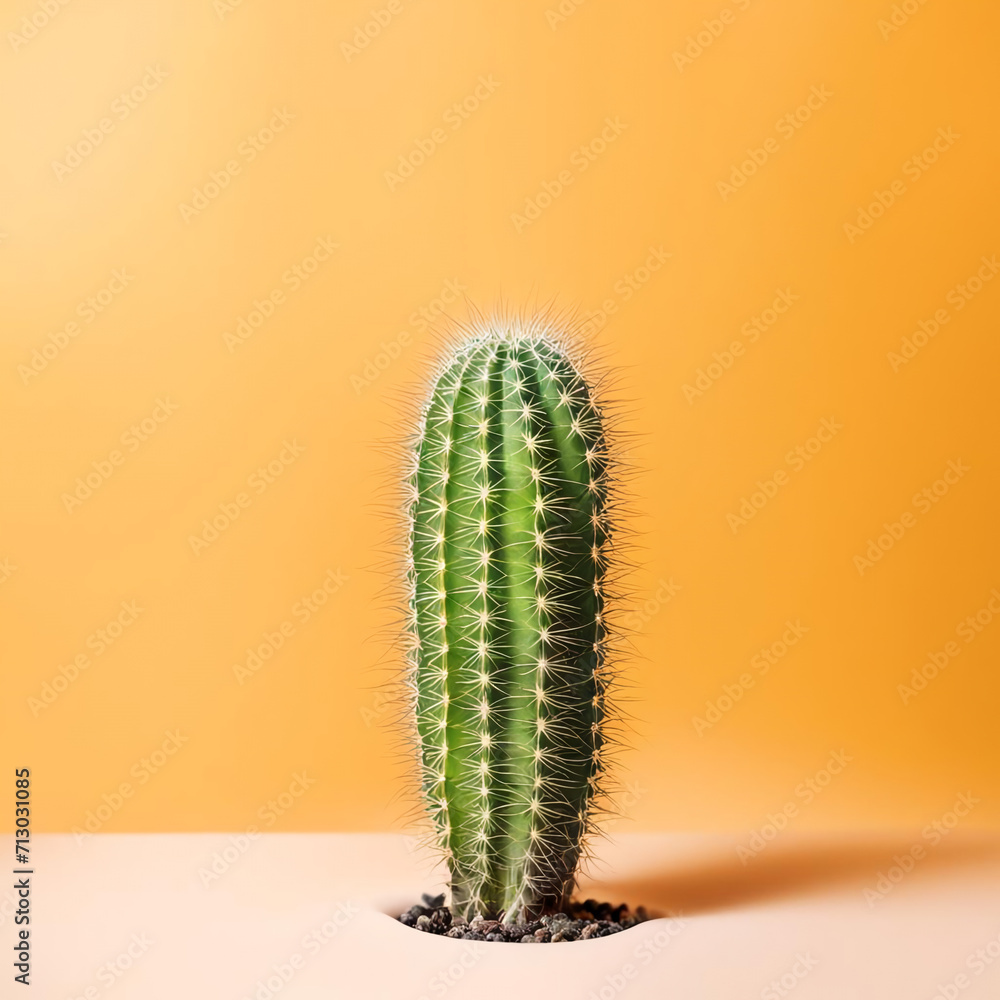 The cactus is planted in the surface of a bright background. The cactus is planted in the surface of a bright background.