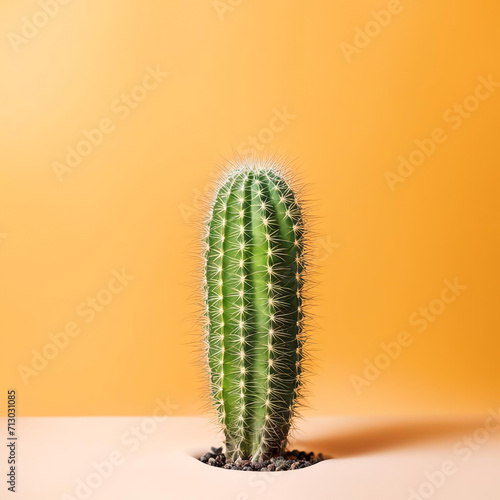 The cactus is planted in the surface of a bright background.