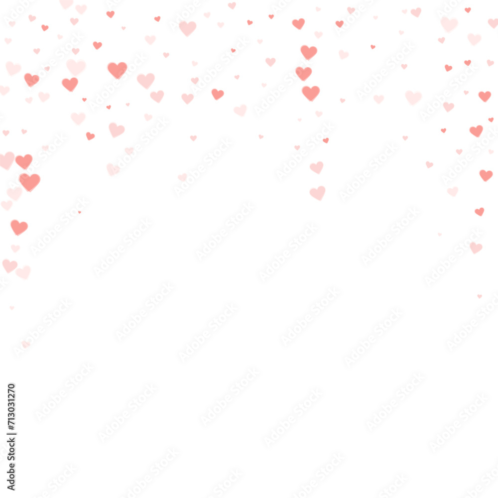 Obraz premium Red hearts scattered on white background.