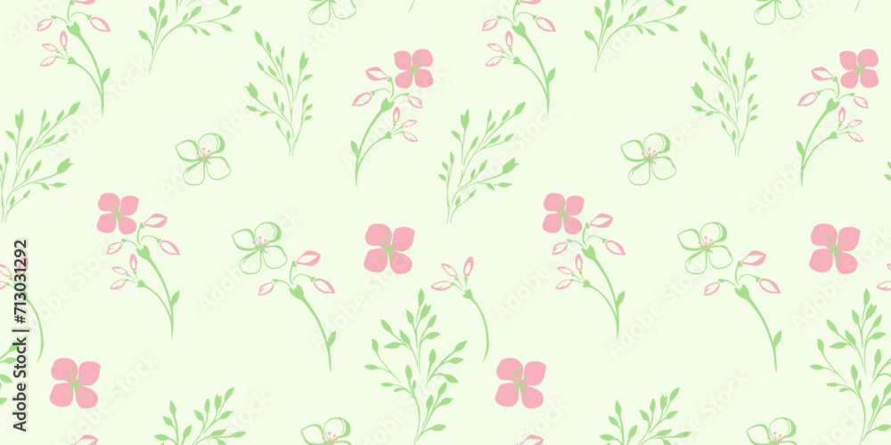 Gentle, minimalist, simple seamless pattern with tiny flowers stems and leaves. Vector hand drawn sketch. Shapes floral branches printing on a green background. Template for textile, fashion, Gentle, minimalist, simple seamless pattern with tiny flowers stems and leaves. Vector hand drawn sketch. Shapes floral branches printing on a green background. Template for textile, fashion,