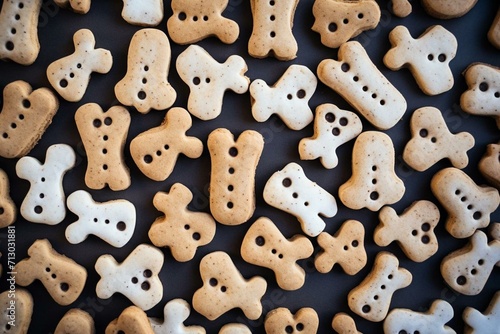 Background of dog bone cookies from a top view. Generative AI