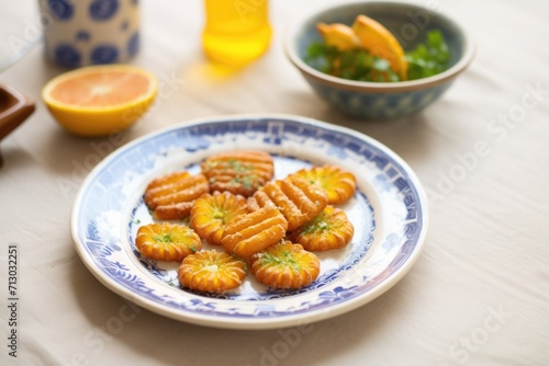 palmiers with citrus zest garnishing on a ceramic plate