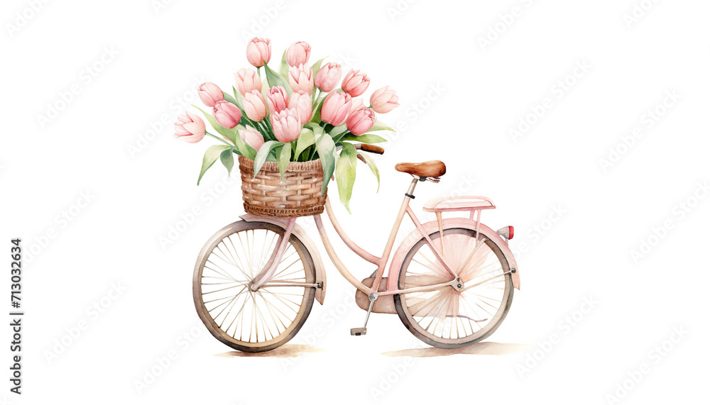 bike with a basket on the front and tulips