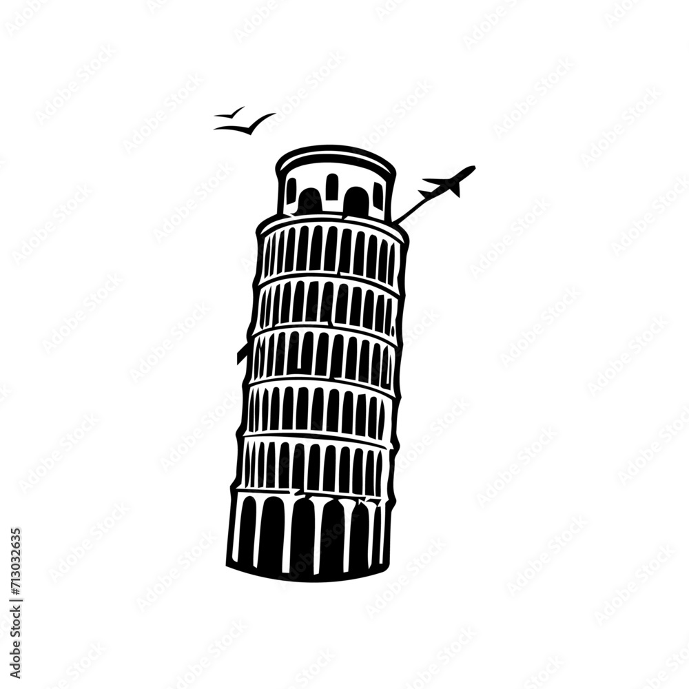 The leaning tower silhouette of pisa, italy