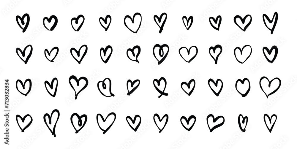 Heart hand drawn heart shape doodle sketch art decorative love cute wedding valentine vector illustration graphic design set destiny pencil brush marker paint line sticker