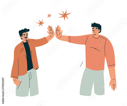 Man Character Giving High Five Hand Gesture with Joy Vector Illustration