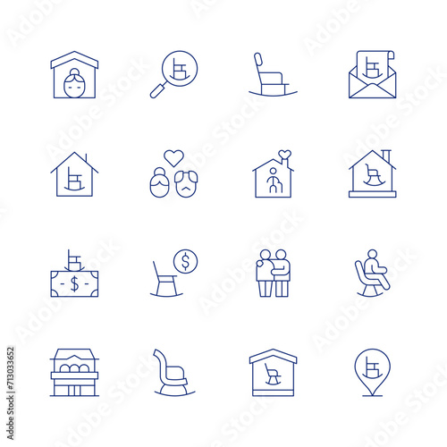 Retirement line icon set on transparent background with editable stroke. Containing nurseryhome, rockingchair, retirement, retirementhome, nursinghome, elderlyhome, care, pension. photo