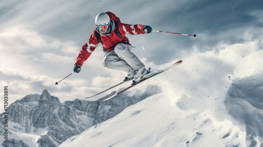 guy snowboarder takes grab jumping from a springboard in the forest, during vacation and winter holidays.