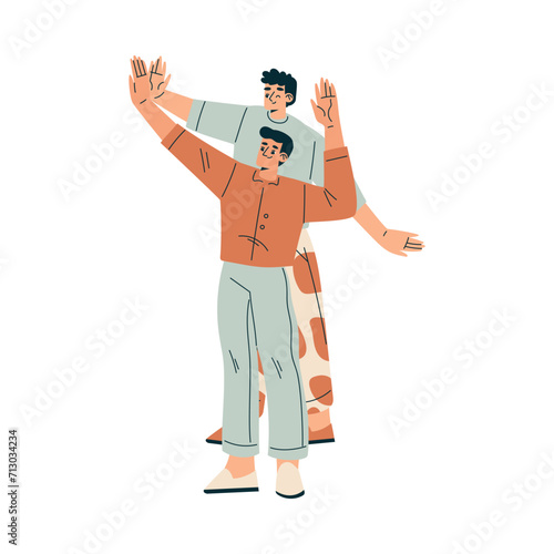 Man Character Giving High Five Hand Gesture with Joy Vector Illustration