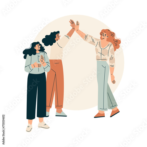 Woman Character Giving High Five Hand Gesture with Joy Vector Illustration