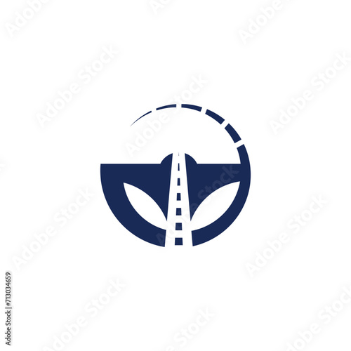 Car driving and steering wheel logo vector