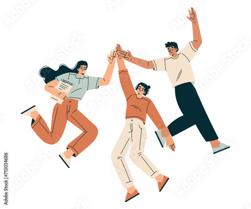 Man and Woman Character Giving High Five Hand Gesture with Joy Vector Illustration