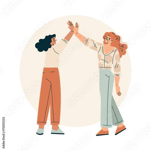 Woman Character Giving High Five Hand Gesture with Joy Vector Illustration