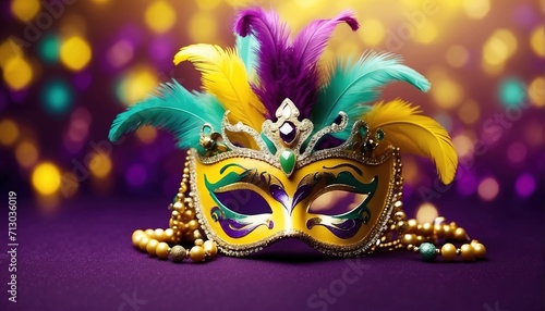 Mardi gras mask, Carnival mask decoration with soft focus light and bokeh background photo