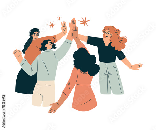 Woman Character Giving High Five Hand Gesture with Joy Vector Illustration