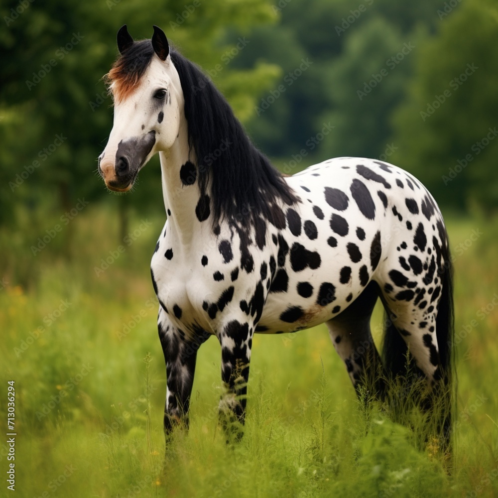 Nice white and black spotted horse image Generative AI Nice white and black spotted horse image Generative AI