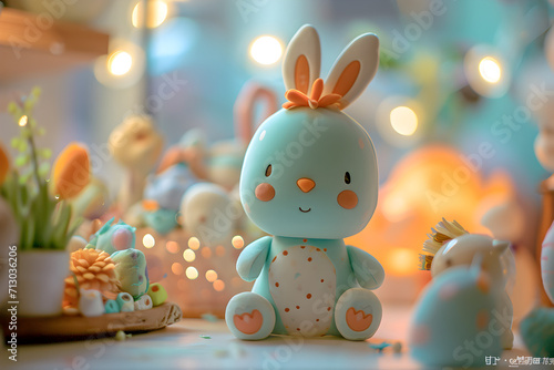Cute Easter Bunny Stuffed Animal on Table