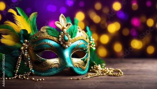 Mardi gras mask  Carnival mask decoration with soft focus light and bokeh background