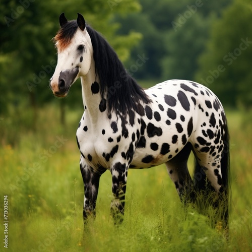 Nice white and black spotted horse image Generative AI