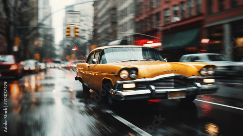 Billede på lærred Metropolitan Melody: Yellow Cabs Amidst Urban Chaos, Generative AI