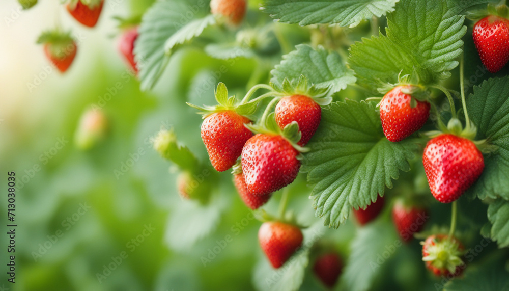 Strawberry bush, garden background. Close up, copy space Strawberry bush, garden background. Close up, copy space