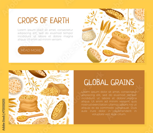 Grain Cereal Banner Design with Natural Crop Harvest Vector Template