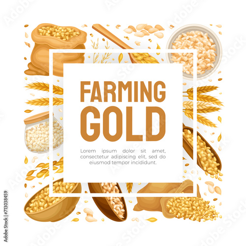 Grain Cereal Banner Design with Natural Crop Harvest Vector Template