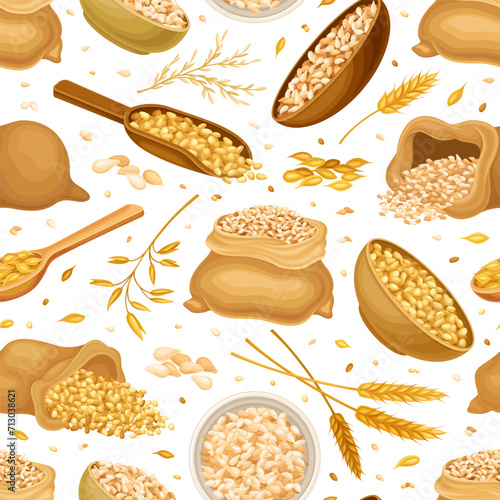 Grain Cereal Seamless Pattern Design with Natural Crop Harvest Vector Template