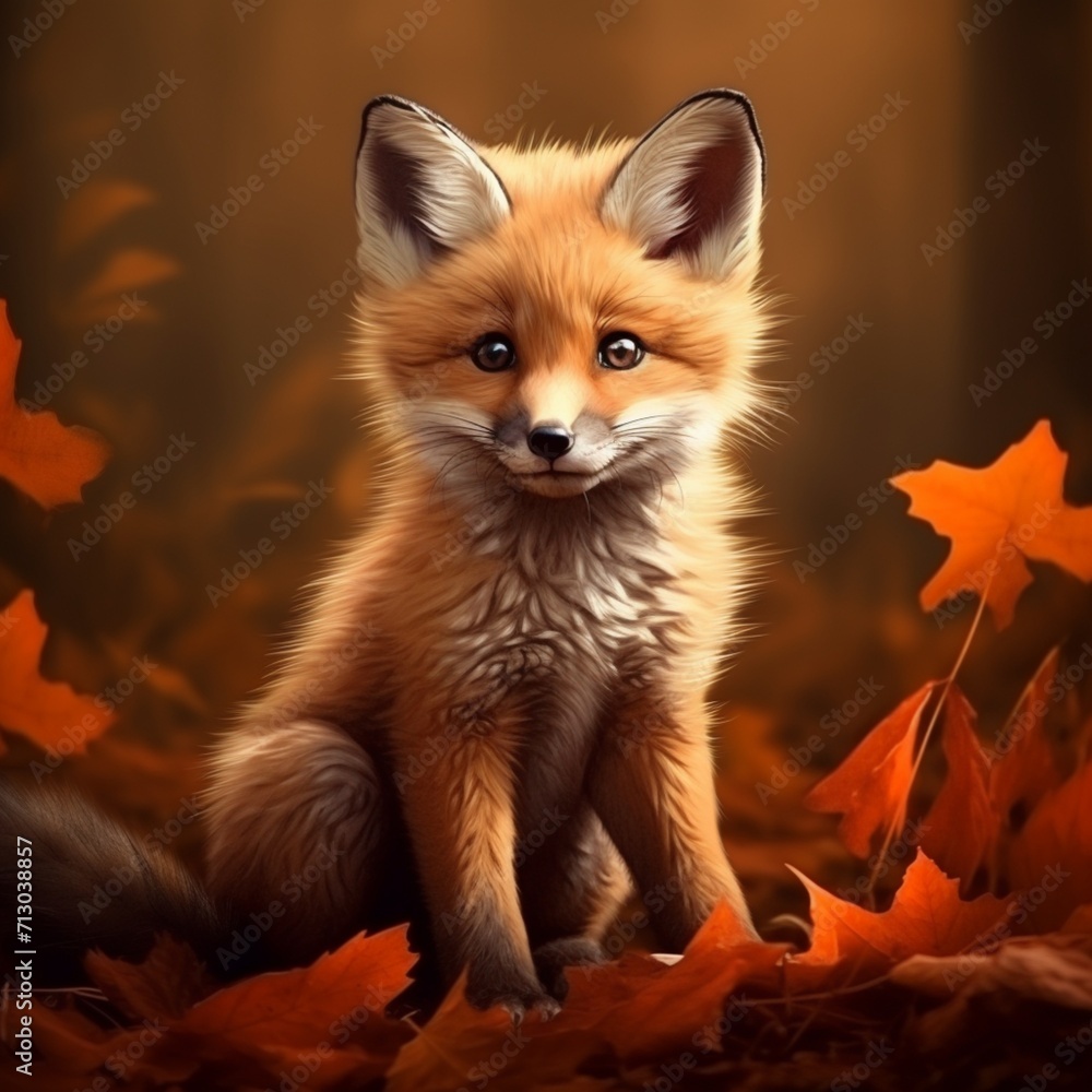 Obraz premium Orange color baby fox animal images Generative AI