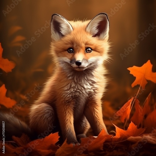 Orange color baby fox animal images Generative AI