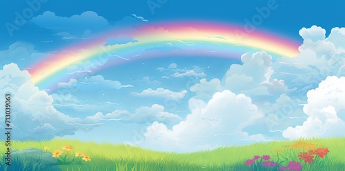 rainbows over grass in nature with sky © EnelEva